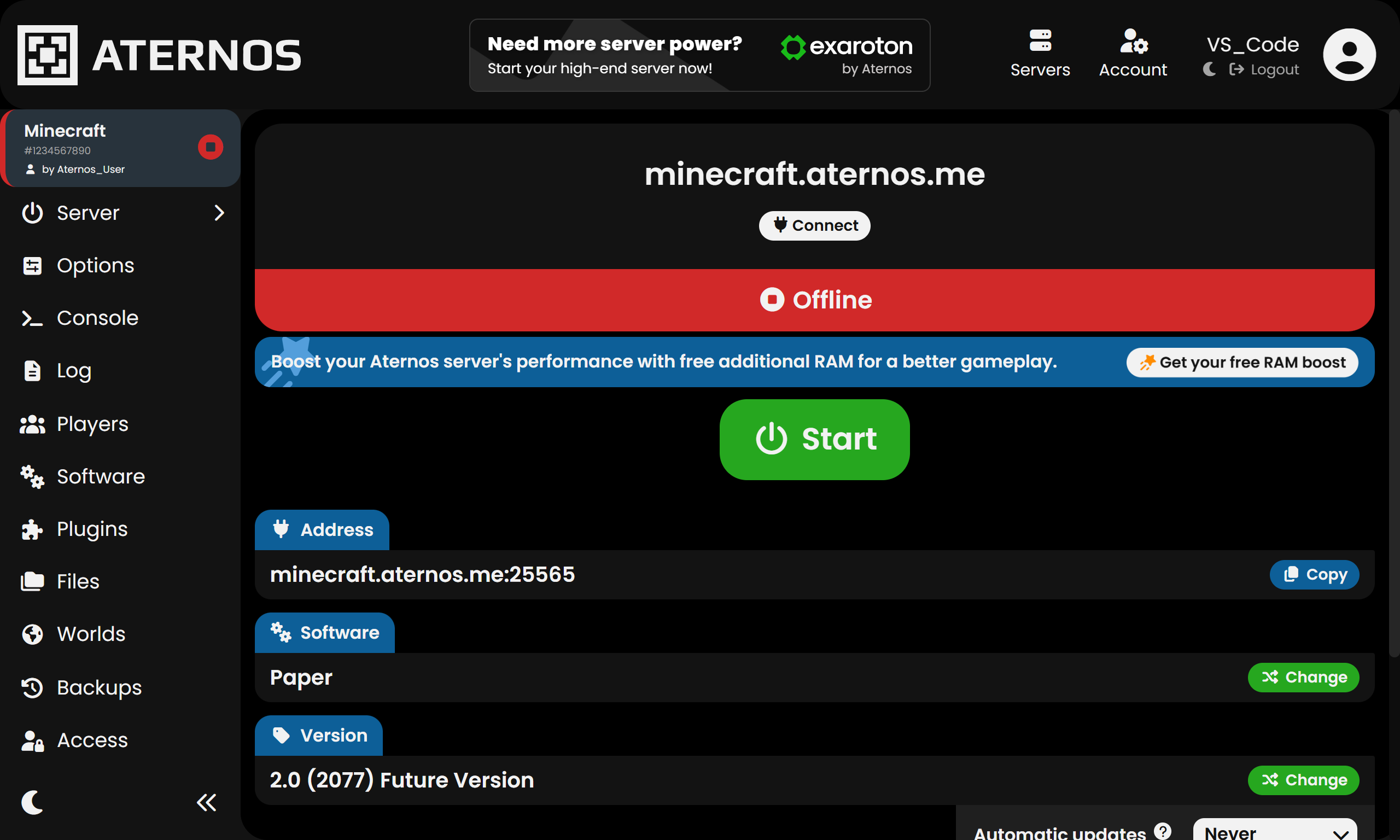 Aternos Theme preview